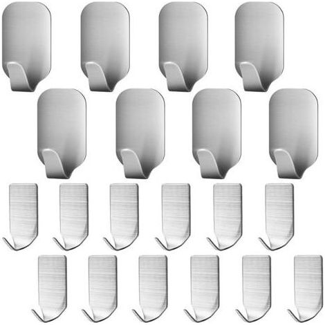 20 selbstklebende Haken, Edelstahl-Wandhalterung mit 3M-Klebeband für Bademäntel, Mäntel, Handtücher, Schlüssel, Taschen, Haushalt, Küche, Badezimmer, rostfrei und wasserdicht (1/5)