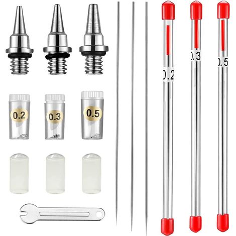 Airbrush Nozzle Cap Needle Nozzle 0.2mm 0.3mm 0.5mm Airbrush Replacement Parts (FF-3NONE) (1/5)