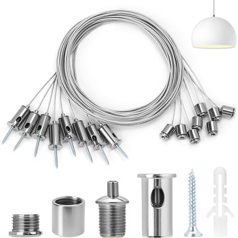 8 Pièces câbles crochet acier inoxydable, 1.5 mm x 1.5 m, câble métallique de goujon de plafond, fixation de fixation au plafond, pour plafonnier à panneau LED (1/5)