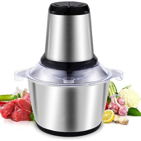 Hachoir électrique multifonction, capacité 3 L, pour viande et légumes, 4 lames en acier inoxydable, bol en acier inoxydable, 3 vitesses, puissance 1000 W, argent (1/5)
