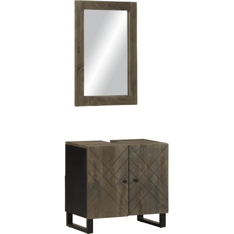2 Piece Bathroom Furniture Set Black Solid Wood Mango vidaXL (1/5)