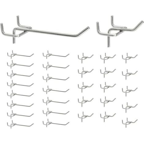 30 x Crochets Muraux Perforés, Crochets pour Panneau Perforé, Crochets Muraux pour Outils pour Présentoirs de Vente (5 cm, 10 cm) (1/5)