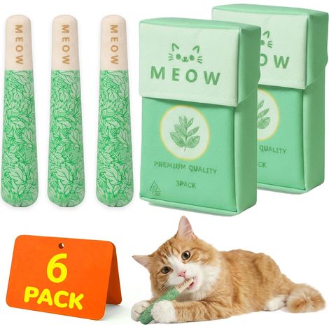 Jouets à l'herbe à chat avec 2 sachets, jouet à mâcher puissant pour le nettoyage des dents du chat avec de la vigne argentée, ensemble de peluches dentaires interactives pour soulager l'ennui et cade (1/5)