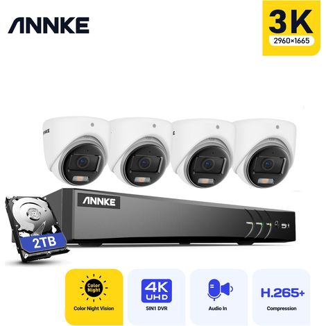 ANNKE Kit de cámara de videovigilancia torreta exterior cable, 8 canales 3K H.265 + DVR 4 cámaras 5MP, visión nocturna color, acceso remoto, 2TB (1/5)