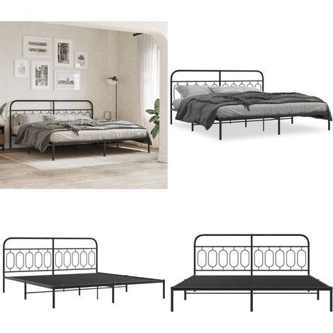 Cadre de lit métal sans matelas avec tête de lit noir 200x200cm - Cadre De Lit - Lit Double - Lit Metal - Lit Avec Têted Lit - Meuble Chambre - Home & Living (1/5)