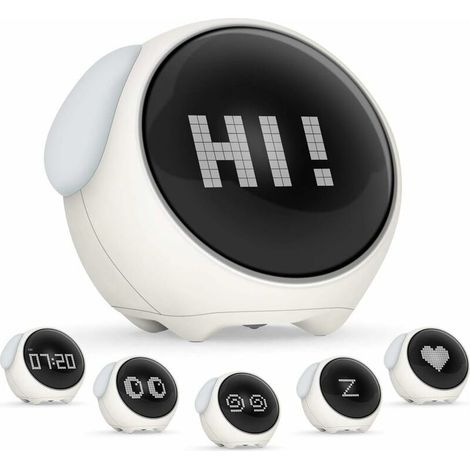 Réveil Enfant, Réveil Numérique Rechargeable, Réveil Mignon Enfants Emoji, Horloge pour Enfants avec Veilleuse à Commande Vocale, Apportez 2 Réveils, 5 Voix, Fonction Snooze, Date, Températ (1/5)