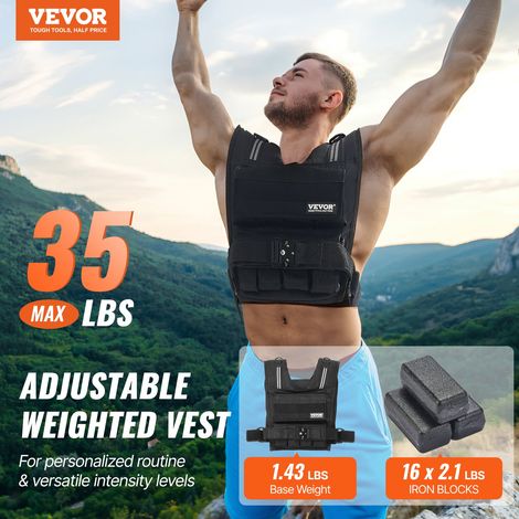Gilet lesté réglable 15,85 kg, veste de poids avec 16 blocs de fer, épaulière et bande réfléchissante pour hommes et femmes, équipe… (1/5)