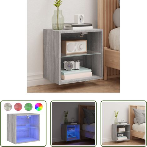 LED-Leuchten - Wand-Nachttisch mit LED-Leuchten Grau Sonoma (1/5)