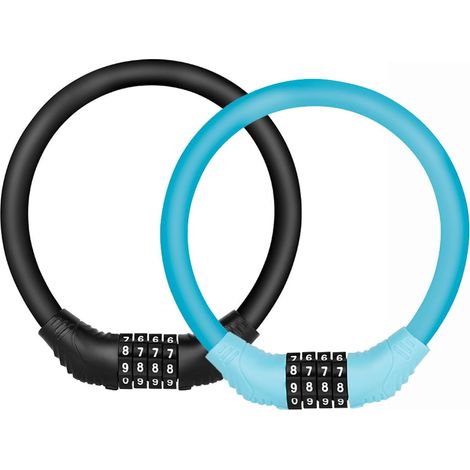 Diebstahlsicherungskabel für Fahrräder, tragbares Diebstahlsicherungskabel mit zurücksetzbarem 4-stelligen Zahlencode, mit Zugangscode, geeignet für Outdoor-Fahrräder (blau + schwarz).