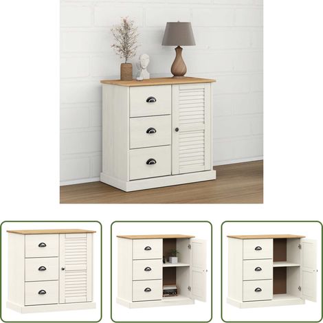 vidaXL Bois de pin - Buffet avec tiroirs VIGO 78x40x75 cm blanc bois massif de pin (1/5)