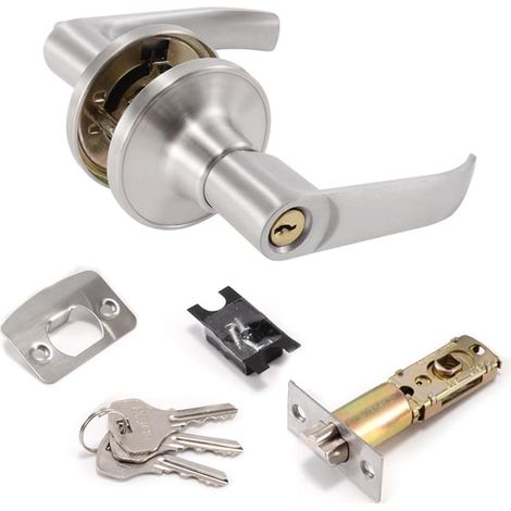 Serrure de porte de sécurité argentée avec loquet réglable et poignée de confidentialité, serrure d'entrée/sortie de chambre (SKU produit : 96442709 SKU Offre : lehua25.5.26-13) (1/5)