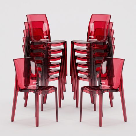 16 Stühle Küchenstuhl Esstischstuhl Esszimmerstuhl Grand Soleil Femme Fatale - Transparent Rot (1/5)