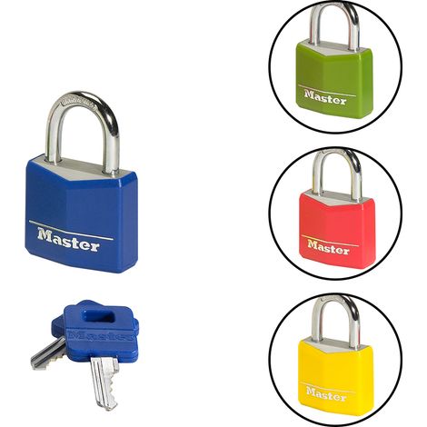 Master Lock 9141EURDCOL Cadenas à Clé en Aluminium Massif recouvert de Vinyle, Couleur Aléatoire, 4 x 5,9 x 1,3 cm