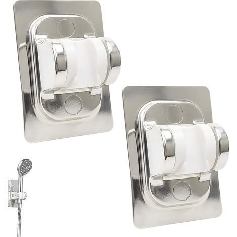 2 Pcs Self Adhesive Shower Brackets Adjustable Shower Head Brackets Heavy Duty ABS Material Installation No Drilling Strong Adhesive Waterproof Bathroom Tile (1/5)