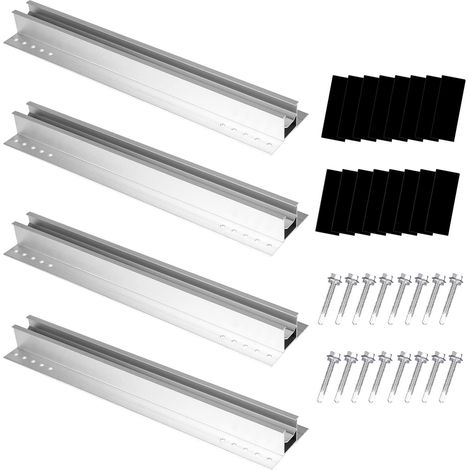 Kit De Fixation Pour Panneaux Solaires - Rails En Aluminium - Pour Toiture Trapézoïdale - Pour 4 Panneaux (1/5)