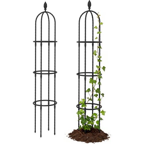 Ensemble 2 obélisques jardin acier – Treillis pour plantes grimpantes – 1,74 m – Noir