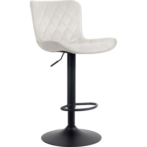 Taburete de bar x1 costura decorativa pie de trompeta regulable en altura en metal negro asiento de terciopelo crema 100004859