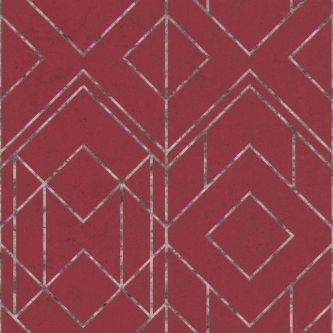Papier peint rouge géométrique Papier peint Art Déco en rouge foncé et argent Papier peint à motifs des années 20 (1/6)