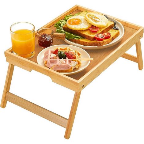 Plateau de lit en bambou avec pieds pliables, plateau petit-déjeuner pour canapé, lit, repas, travail, support pour ordinateur portable et collations (1/5)
