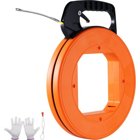 Aiguille Électricien 60,96 m Tire Fils Électrique Fibre de Verre 4,7 mm avec Boîtier, Poignée, Facile à Utiliser, Outil Extraction Câble Flexible pour Murs, Conduits Électriques, Non Conducteur (1/5)