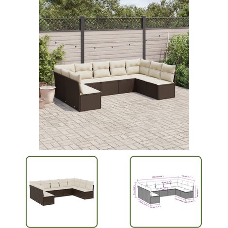The Living Store 9-tlg. Garten-Sofagarnitur mit Kissen Braun Poly Rattan - Gartensorte - Esszimmergarnituren - Lounge Möbel - Outdoor Sofa - Gartenlounge (1/3)