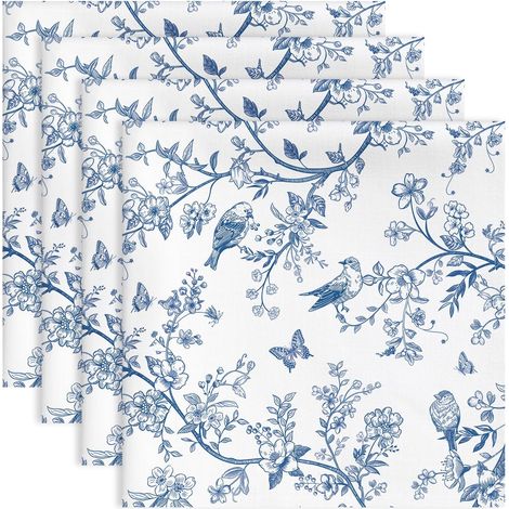 Serviettes de Table Lot de 4, Serviettes en Tissu 100% Coton Oiseau Chinoiserie Doux et Confortable Réutilisables Serviettes pour Dîner Famille Cuisine Décorations Cadeaux(45cm×45cm) (1/5)
