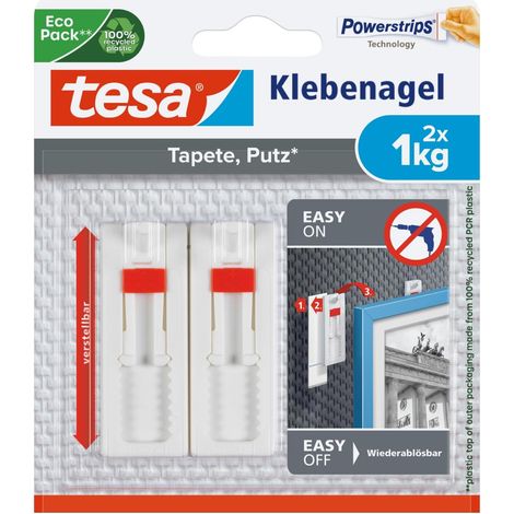 Clou Adhésif Ajustable pour Papier Peint & Plâtre 1kg - Hauteur Ajustable - Paquet de 2 Clous Adhésifs et 6 Languettes Adhésives (1/5)