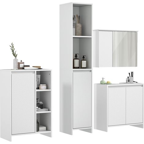 HOMCOM conjunto de baño incluye 1 columna de baño 1 mueble para debajo del lavabo 1 armario auxiliar y 1 armario de pared con estantes ajustables (1/5)
