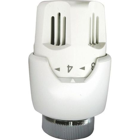 Testa termostatica M30x1.5 con espansione a cera, compatibile con valvole termostatiche, installazione orizzontale, colore bianco, regolazione precisa della temperatura. (1/4)