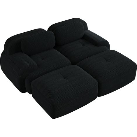 CHICFURN Divano modulare 208x178x70 cm in tessuto nero, senza montaggio, per soggiorno