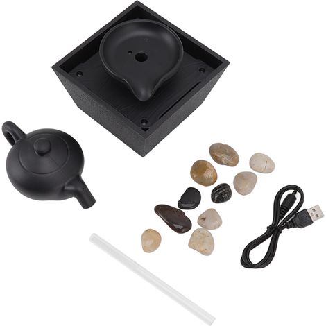 Fontana da tavolo, fontana relax da tavolo con luci a LED e funzione cascata a forma di teiera galleggiante per interni, alimentazione a batteria USB da 5V, ideale per ufficio.
