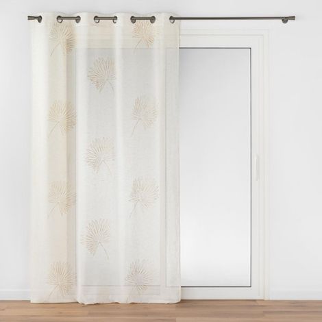 Rideau Voilage à Œillets Imprimé "Lotus" 140x240cm Beige (1/5)