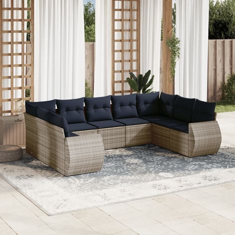 9-teiliges Gartensofa-Set mit Kissen, grau, Polyrattan (1/5)