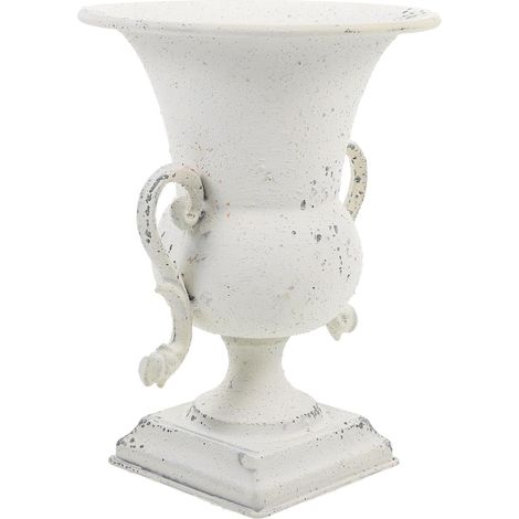 Pot de Fleurs Décoratif en Fer Vintage Jardinière Urne Métallique Haute sur Pied Pot de Fleurs Intérieur et Extérieur pour Bureau et Maison Style Rétro Blanc Vase à Séchées (1/5)