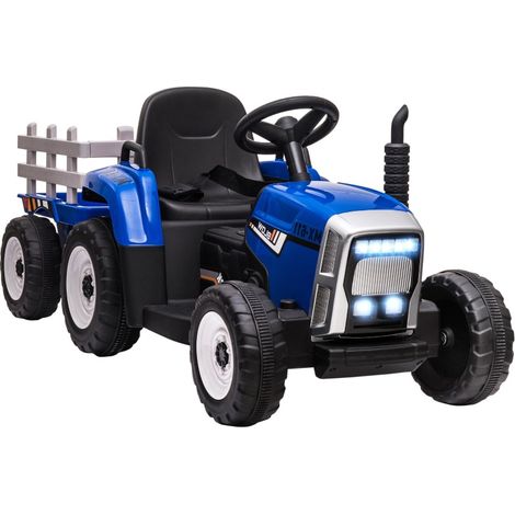 Trattore elettrico per bambini, con rimorchio removibile e telecomando parentale, robusta plastica PP, velocità 3-6 km/h, per 3-6 anni, Blu (1/5)