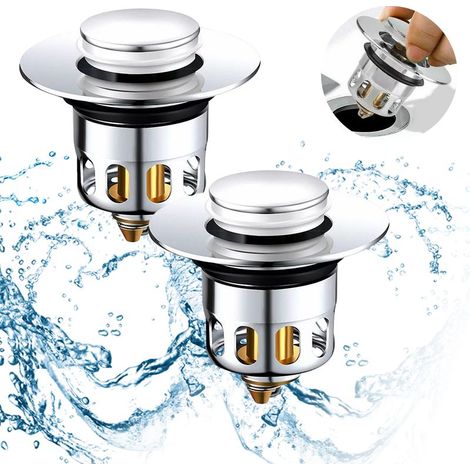 Bonde de lavabo pop-up universelle 34-40mm – Acier inoxydable et laiton – Filtre anti-bloqué avec panier amovible – Minetgnon (1/5)