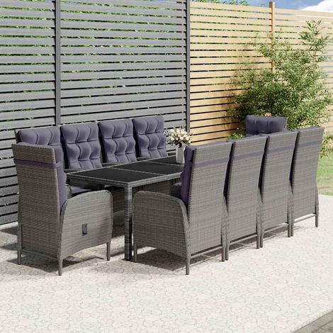 Ensemble à manger de jardin 11 pcs-Salon de jardin résine tressée gris 515027 (1/5)