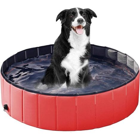 Foldable pet bathtub, foldable outdoor pool for dogs, cats, and children, non-slip, red, 120 x 30 cm (1/5)