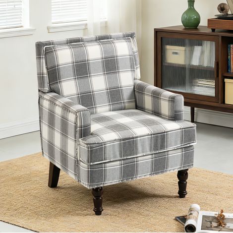 CHICFURN Sillón auxiliar vintage 64 x 69 x 89 cm en algodón-lino blanco y gris (1/5)
