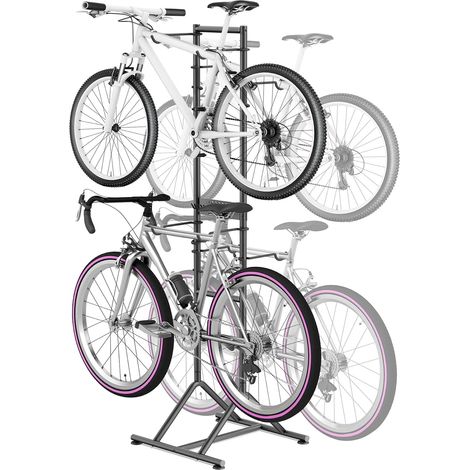 Porte-vélos pour 4 vélos – Autonome et sans perçage, hauteur réglable pour différentes tailles de roues – Porte-vélos vertical robuste pour garage, cave et maison avec crochets pour accessoires (1/5)