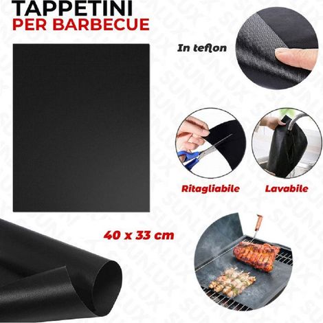 TrAdE Shop Traesio - Set 6pz Tappetini In Teflon Per Griglia Barbecue 40x33 Cm Riutilizzabili 7823804 - (1/5)