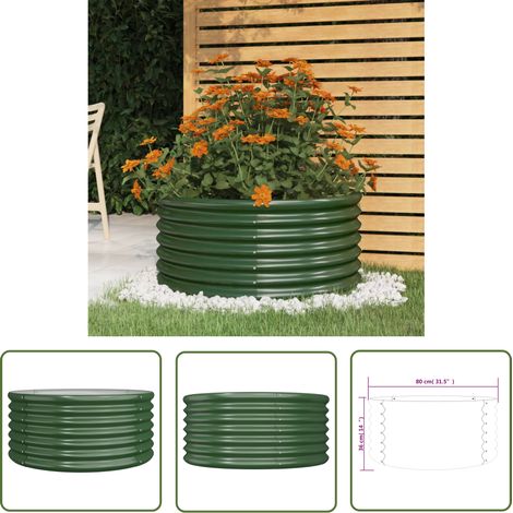 The Living Store Pflanzkübel Pulverbeschichteter Stahl 80x80x36 cm Grün - Pflanzkübel - Gartengefäß - Stahltank - Hochbeet - Balkonpflanze (1/4)
