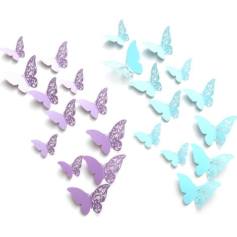 Papillon Mural 3D - Autocollant Murale en Papier Métallisé - Décoration Intérieure pour Chambre d'Enfant, Salon, Mariage, Fête d'Anniversaire - Lot de 48 Pièces (1/5)