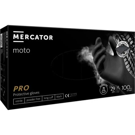 Gants de moto noirs MERCATOR, 100 pièces, taille XL, en nitrile, sans poudre, noirs (1/3)