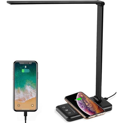 MINKUROW Lampada Da Tavolo A Led, Lampade Da Tavolo Dimmerabili Con Caricatore Wireless, 10 Livelli Di Luminosità 5 Modalità Colore, Protezione Per Gli Occhi Touch Control, Con Porta Usb/Timer Pieghev (1/5)