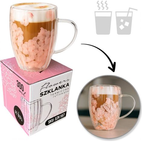 Bottiglia termica scanalata con fiori all'interno, gypsophila rose 300 ml 1 pz SZK157