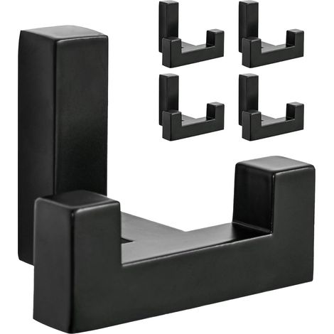 CCYKXA 5 Pack Square Coat Hooks, For Kitchen, Bedroom, Bathroom and Other Family Scenes - Black Wall Mounted Adhesive Hook, 5 Pack Towel Racks - For Clothes