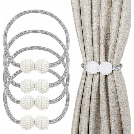 Lot de 4 embrasses de rideaux magnétiques de 48,3 cm avec boule magnétique - Embrasses décoratives pour la maison, le bureau, l'hôtel, la décoration de fenêtre - Jolies et tendance - Gris (1/5)