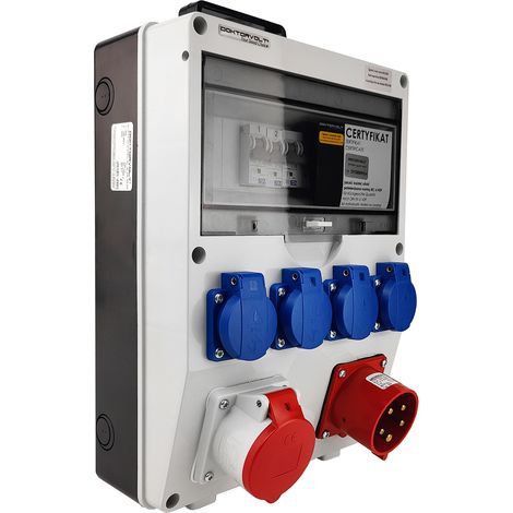 Tableau électrique de chantier avec poignée et fiche de raccordement 32 A TD-S/FI 16 A 4 x 230 V Schuko Doktorvolt DV-0229-D (1/5)