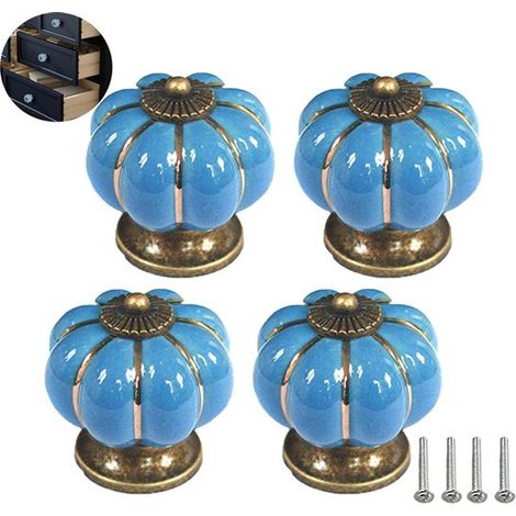 Lot de 4 poignées de meuble en céramique en forme de citrouille, idéales pour les armoires et les coiffeuses. Style minimaliste et moderne. Convient pour les cuisines, les chambres d'enfants, les dres (1/5)